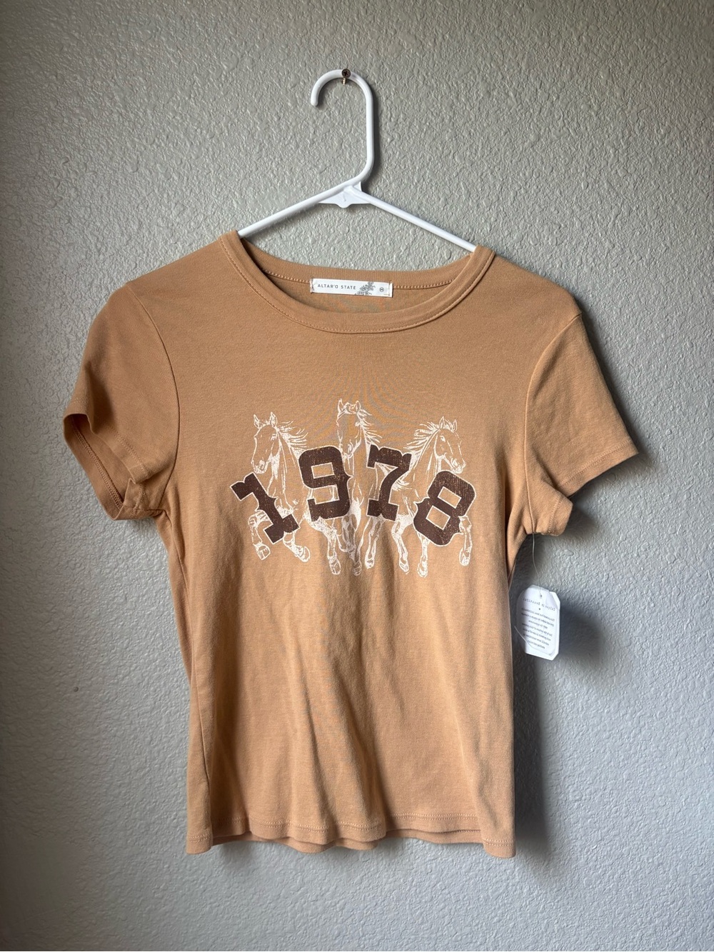 Altar'd State Camel Graphic Tee with Horses - 1978